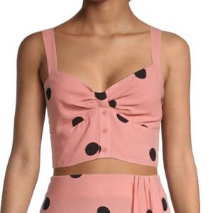 BB DAKOTA Polka Dot Sweetheart Neckline Top Coral XS